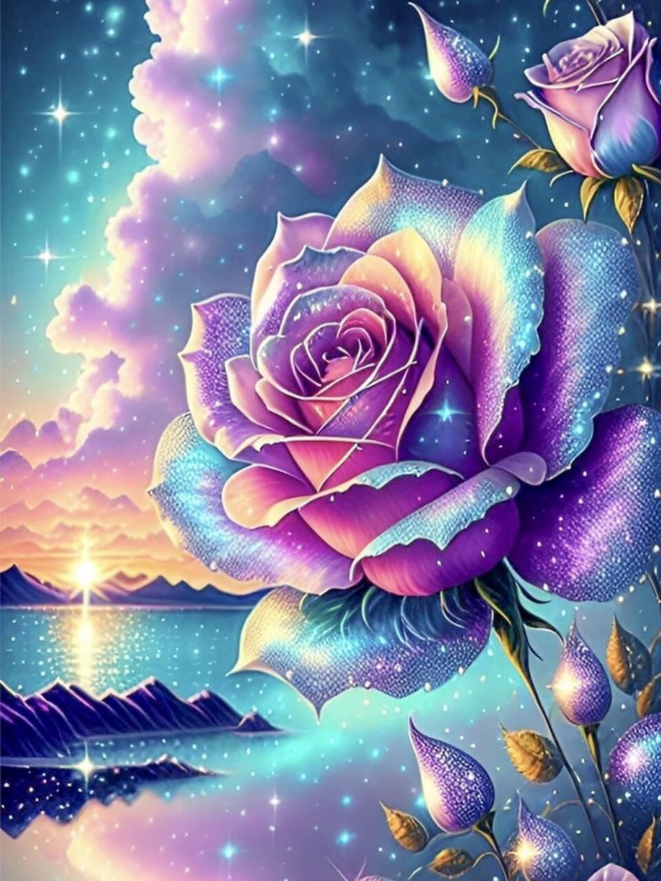 Diamond Art Kits for Adults - 5D Rose Diamond Painting Kits for Adults, DIY Full Drill Diamond Painting Kits, Sunset Gem Arts and Crafts for Home Wall Decor 12X16in